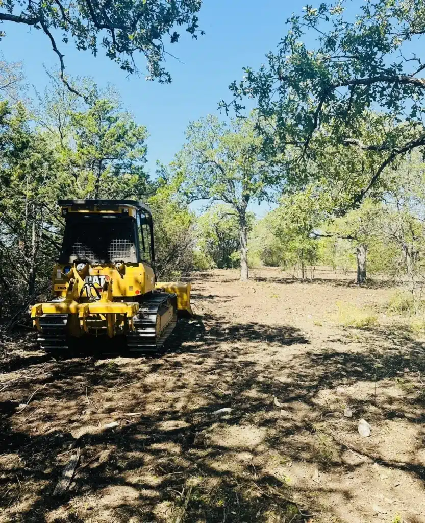 Track loader mulching trees to improve land usability